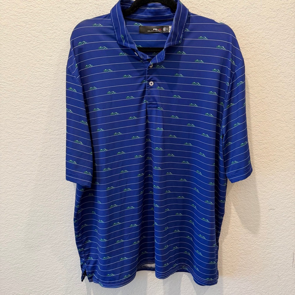 RLX Ralph Lauren Mens Blue Race Car Stripe Golf Polo Shirt XL